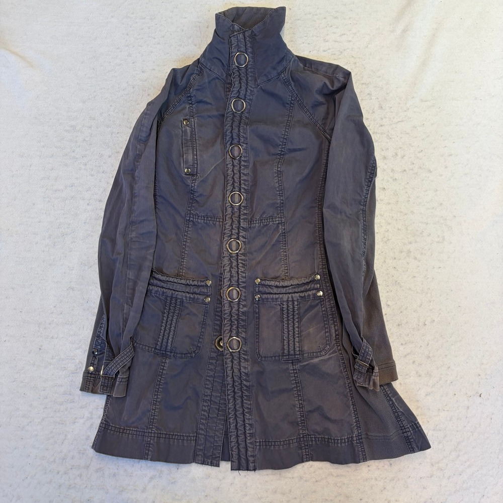 Free People Utility Jacket Women 2 Gray Corduroy Military Button Up High Neck